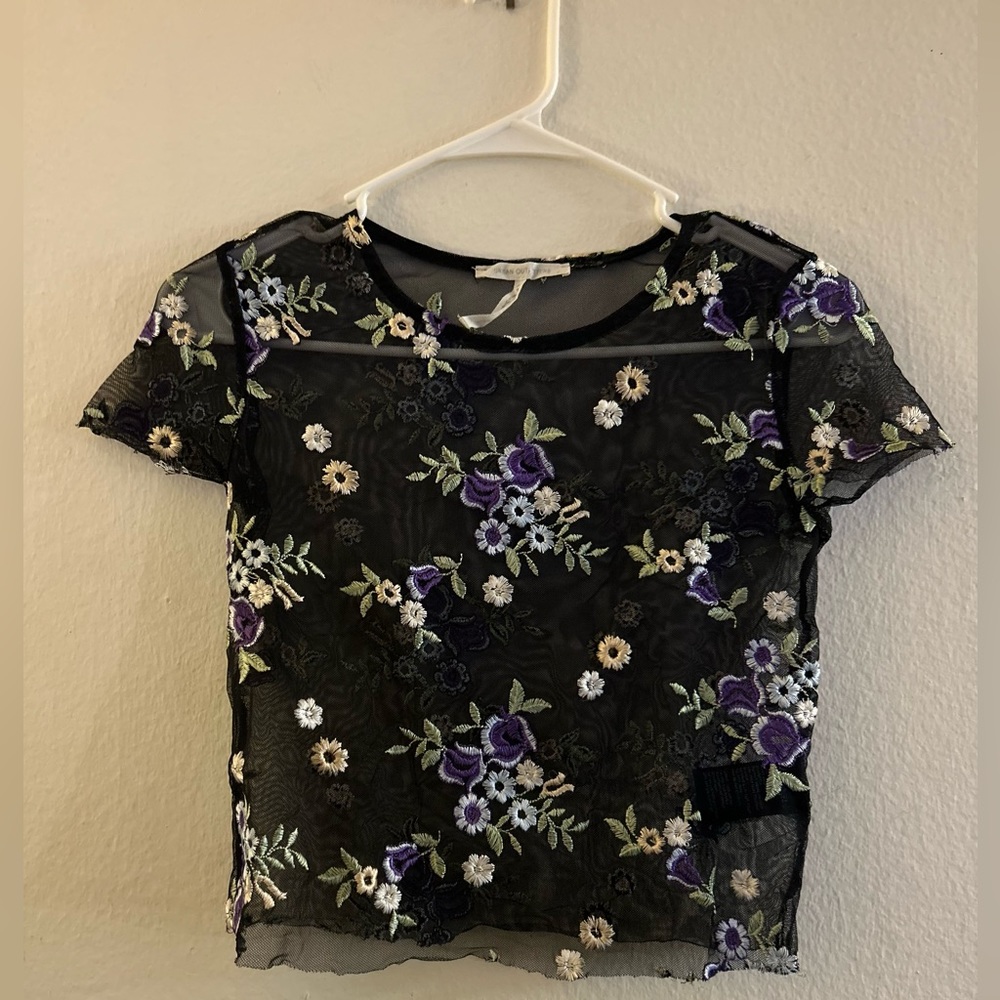 Embroidered Sheer Mesh Crop Top